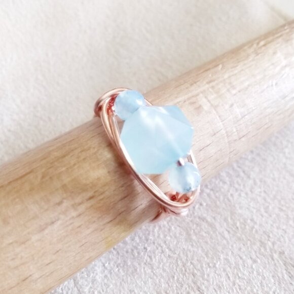 OOAK Powderblue Starcut Agate ~ Handmade Copper Wire Ring Sz 9 ~ Casual Boho - Picture 7 of 10